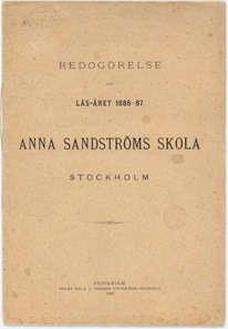 Årsredogörelse från Anna Sandströms skola 1886-1887