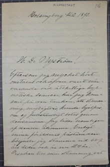 Helsingborgare med stamningsproblem vill hypnotiseras av Dr Nyström – brev 1893