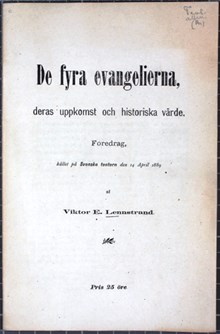 Religionskritiskt föredrag om de fyra evangelierna - 1889