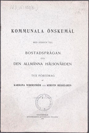 Tryckta föredrag av Karolina Widerström och Kerstin Hesselgren