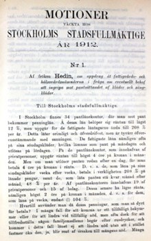 Motion om eventuellt behov att ingripa mot pantsättandet av kläder och sängkläder - Stadsfullmäktige 1912