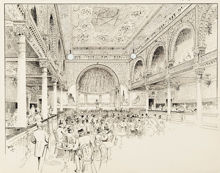 Gamla Sveasalen 1896. Interiör och pågående föreställning.