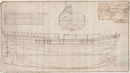 Ritning på en tidigt ångbåt, 1816, troligtvis ångbåten Stockholmshäxan