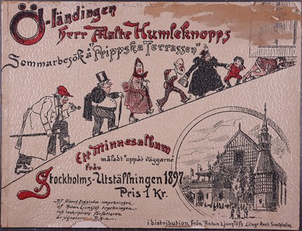 Tecknat minnesalbum från Pripps på Stockholmsutställningen 1897