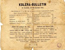 Kolera-bulletin för Stockholm, den 25 september 1853 ; Cholera-bulletin för Thorsdagen den 13 Oktober 1853 (Sextiondeförsta Choleradygnet.)