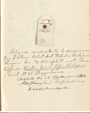 Påse med revolverkula skjuten mot Emma Sofia Nordgren 1895