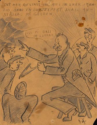 Skämtteckning från Mälarvarvet där lukten undersöks