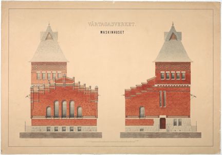 Utförd i tusch och färglagd i akvarell på papper som gulnat av ålder. 