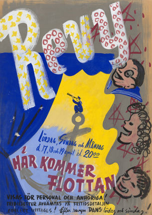 Färgglad affisch för revyn Här kommer flottan 