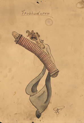 Teckning på trubadur som spelar på concertina, Mälarvarvet