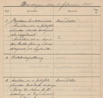 Handskriven text i ett förtryckt formulär.