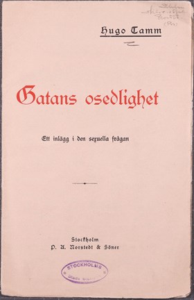 Tryckt skrift om prostitution och sedlighet av politikern Hugo Tamm 1907