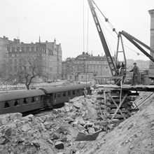 Nya järnvägslinjens framdragning över Riddarholmen