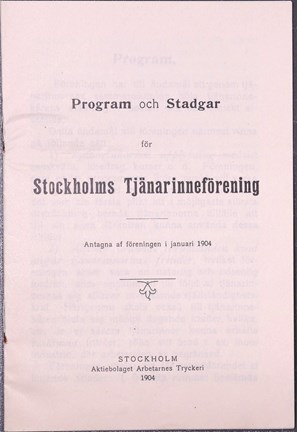 Tryckt program och stadgar för Stockholms Tjänarinneförening