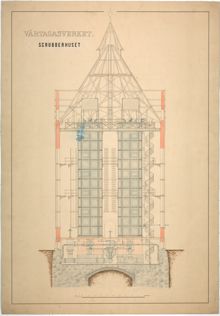 Värtagasverket – scrubberhus av Ferdinand Boberg (sektionsritning)