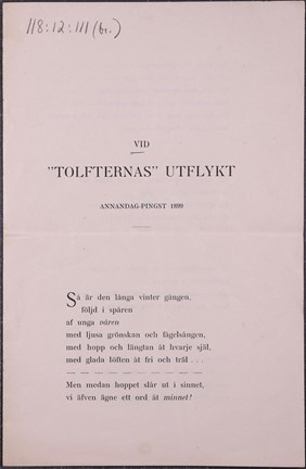 Sånghäfte till Tolfternas utfykt 1899